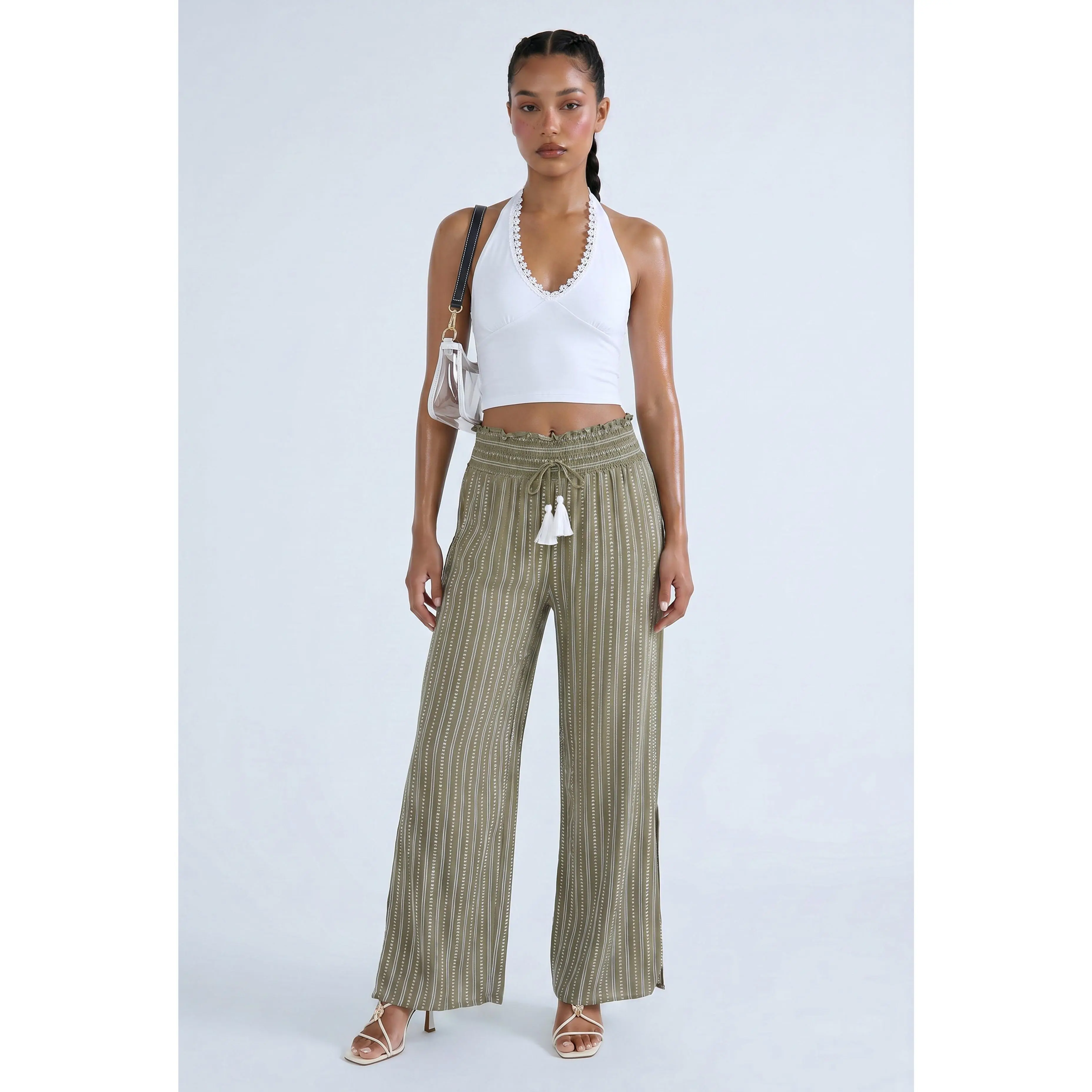 Striped Paper Bag Waist Pants