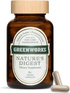 Greenworks Nature's Digest Daily Digestive Supplement - Probiotic, Prebiotic, Fiber, Digestive Enzymes & Herbal Blend with Psyllium Husk, Triphala & Saccharomyces Boulardii, 60 Vegan Capsules