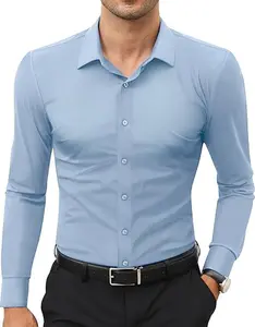 Elencoco Stretch Mens Dress Shirts Long Sleeve Slim Fit Dress Shirts for Men Muscle Fit Wrinkle Free Button Down Shirt Breathable Slim-Fit