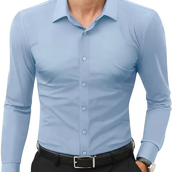 Royaura Stretch Mens Dress Shirts Long Sleeve Slim Fit Dress Shirts for Men Muscle Fit Wrinkle Free Button Down Shirt Breathable Slim-Fit