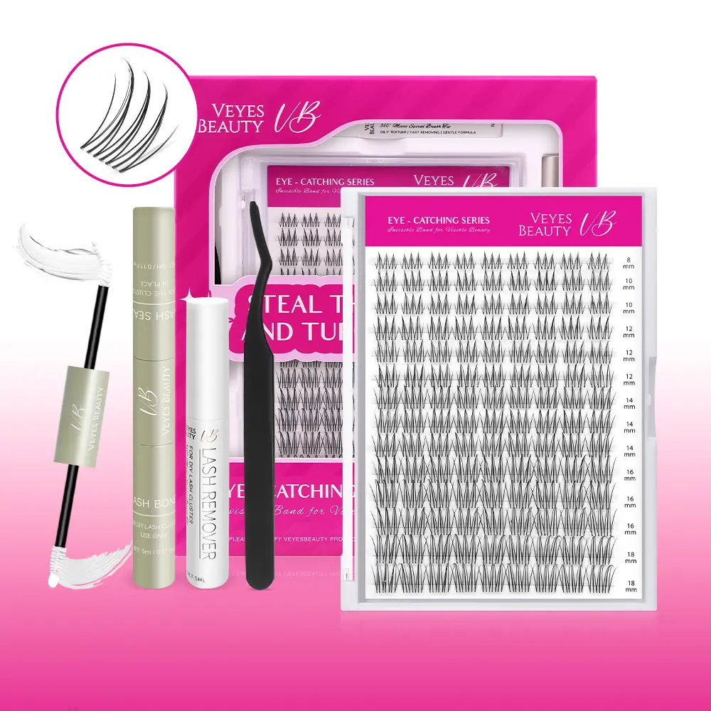 VEYESBEAUTY VB-Ace Cluster Lashes Ultra-thin Extremely Fine Invisible Band False Eyelash Wispy Faux Mink Lash Mixed Length DIY Eyelash Extension for Self Makeup Cosmetic Application at Home
