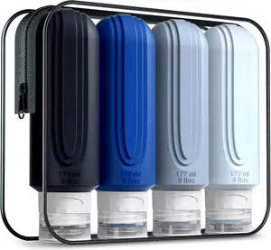 Travel Bottles for Toiletries, Large 6oz Oversize Containers, BPA Free Leak Proof Tubs Refillable Liquid Traveler Accessories with Toiletry Bag for Cometic Shampoo and Lotion Soap (4 Pack)