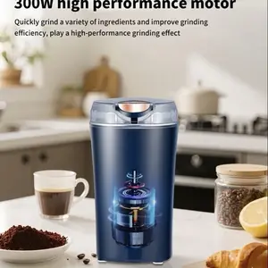 300W Portable Stainless Steel Electric Coffee Bean Mill - Household Kitchen Food Processing Tool with Measuring Pitcher, Coarse to Fine Grinding for Nuts, Spices, Ultra-Fine Powder & Smoothie Prep, Coffee Beans Convenience
