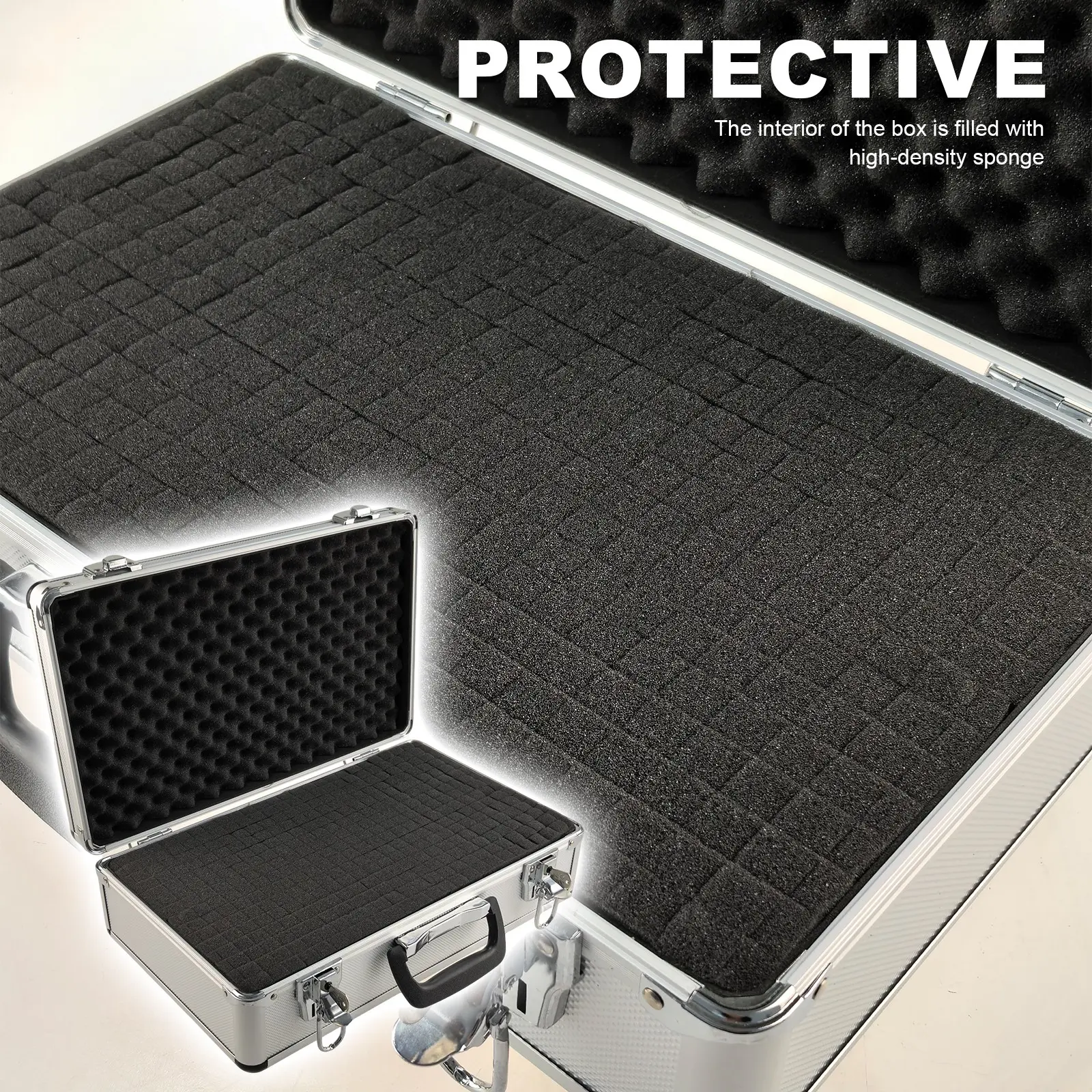 1pc Durable Aluminum Alloy Tools Box with DIY Soft Foam Lining & Key Lock - Portable Multi-Functional Tool Storage Organiser Toolbox for Pistol Tools, Instruments, Equipment, Fishing Gear - Handheld Holder for Home & Professional Use