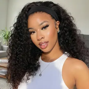 Bling Hair Headband Wig Human Hair Kinky Curly No Glue Full Machine Made Brazilian Remy Human Hair Wigs For Women 180% Density