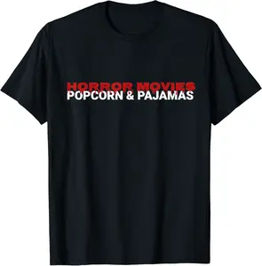 Horror Movies Popcorn & Pajamas Scary Horror Movie Lovers T-Shirt - 98B07VHS86TM