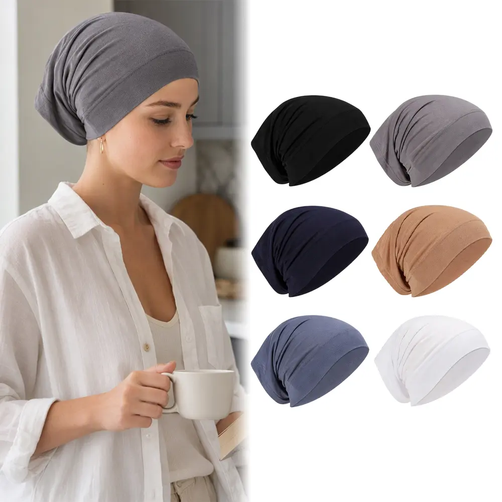 6Pcs Solid Color Hijab Undercaps, Unisex Stretch Jersey Tube Inner Caps, No Slip Breathable Muslim Underscarf Turban Liner Caps, Lightweight Elastic Head Cover for Daily Wear, Ramadan & Sports Headwear