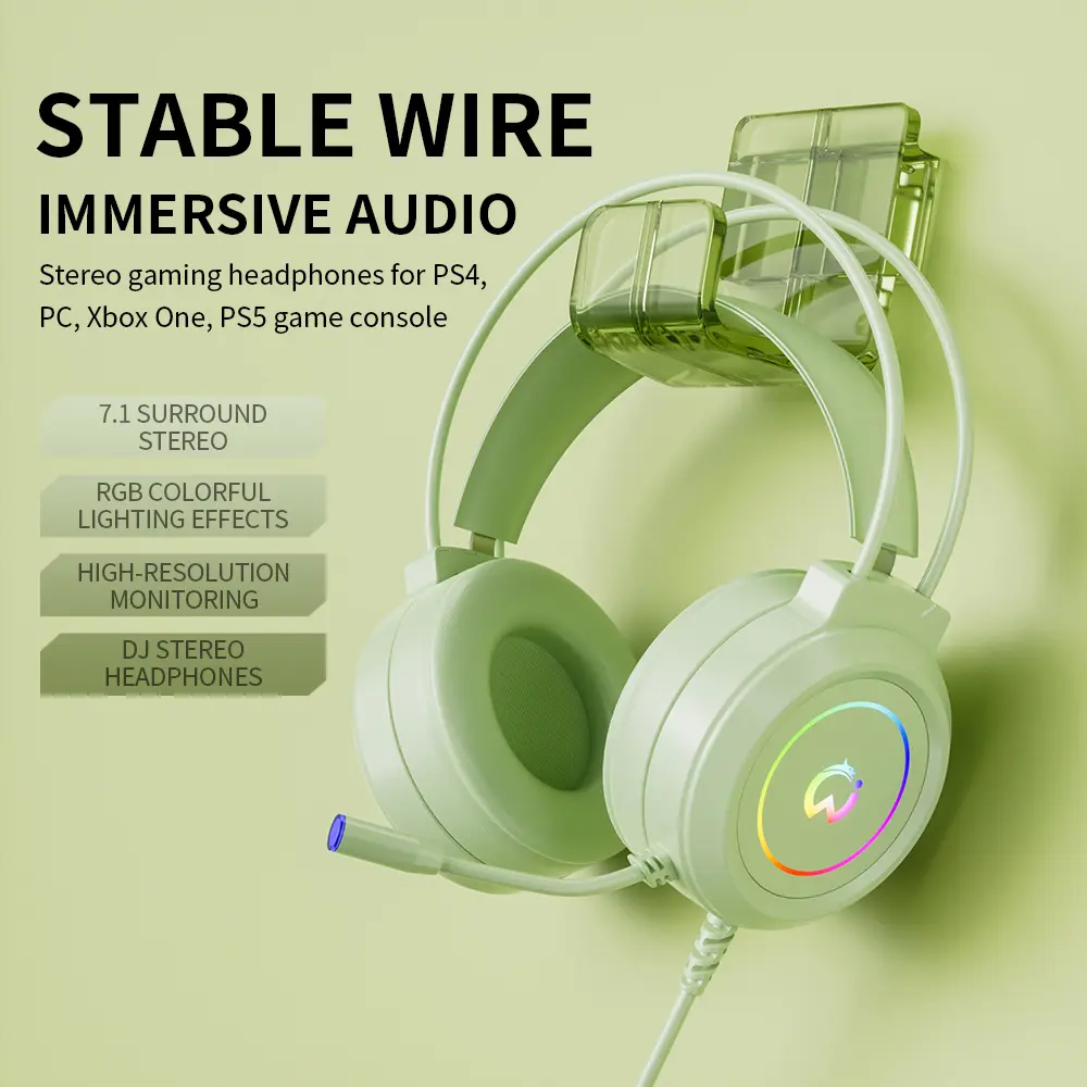 Over Ear Wired 7.1 Surround Stereo Gaming Headphones with Microphone, Customizable RGB Lighting, Colorful LED, USB-A, Dual Wireless BT Audio, High-Resolution Studio Monitoring for Game Console, PS4, PS5, Xbox 1, PC, Laptop, Colorful Led Computer Headset