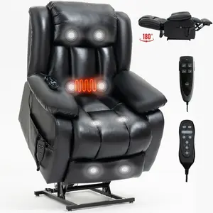 350LB Genuine Leather Power Lift Recliner Chair - Dual Motor with 8-Point Vibration Massage, Lumbar Heating & Infinite Positions Vibrating Comfort