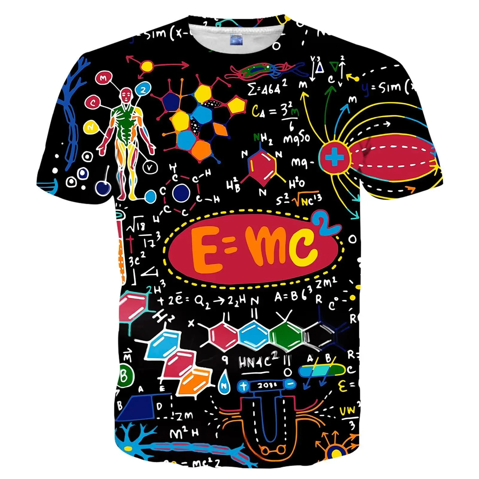 Unisex Science T-Shirt with E=MC², Molecules, Equations & Anatomy Prints – Vibrant Casual Wear for Science Enthusiasts, Students, Teachers, Ideal for Back-to-School, Science Fairs & Daily Outings
