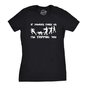 Womens If Zombies Chase Us I'm Tripping You Funny Sarcastic Halloween T Shirt Funny Womens T Shirts Cute Vintage Fashion Casual Ladies T-Shirt Gift Halloween Tops for Women Funny Zombie Top Women's Novelty Tees Black