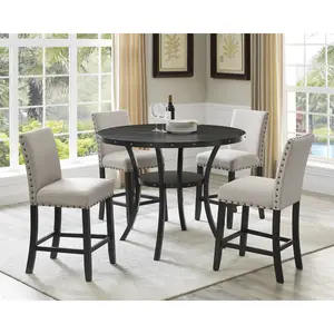 [Bellawave] biony espresso wood counter height dining set with tan fabric nailhead stools