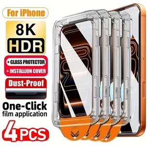 4-Pack Oleophobic Coating Dust-Free Easy Install Protective Screen Protector for iPhone 17 Pro Max, Scratch Resistant, Full Coverage Tempered Glass, Accessories