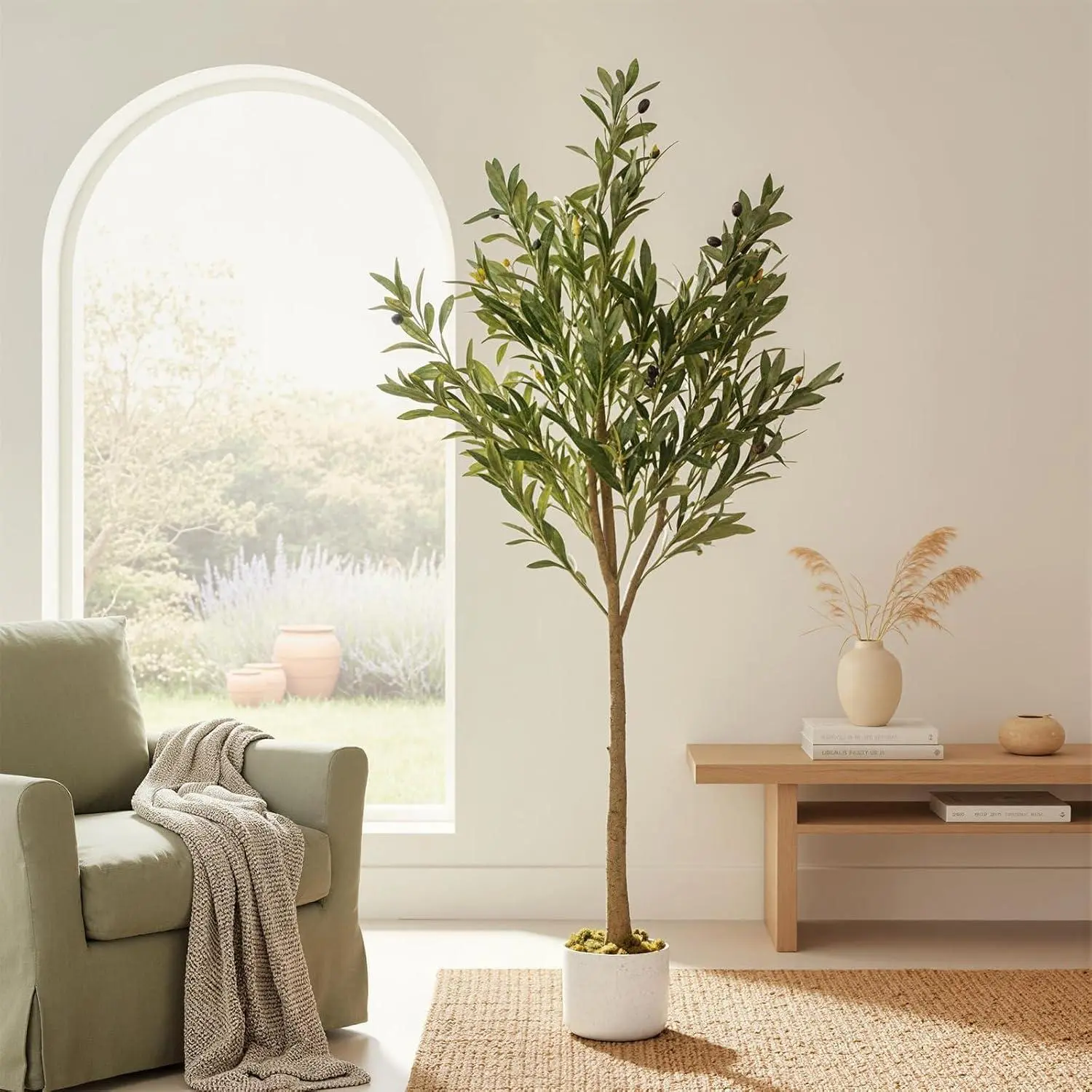 GARVEE Artificial Olive Tree Tall Faux Olive Plant with Silk Leaves & Fruits – Potted Decorative Greenery for Indoor Home, Living Room, Office, 4ft5in