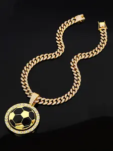 1pc Light Luxury Trendy Style 2 Colors 3D Football Pendant Iced Out Cuban Link Necklace Street Versatile Jewelry for Sports Events Photo Shoots
