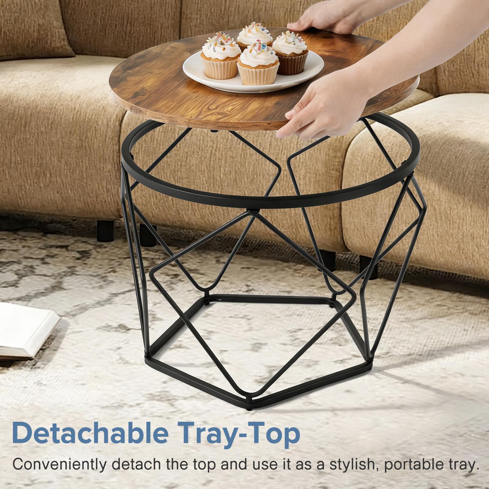 Small Coffee Table Set of 2, Round Coffee End Table with Metal Frame, Glass Tabletop, Gold Side Table for Living Room, Bedroom and Balcony, Modern Style  Modern geometric style coffee table set (2-piece), round stackable side table with hidden