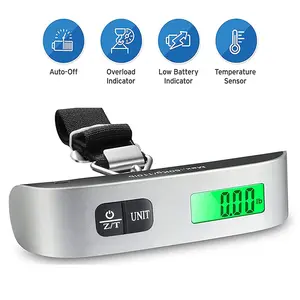 Portable Hand Digital Scale for Suitcase Bag Baggage with Backlit LCD Display, Temperature Sensor, Pesas para Maletas de Viaje(Silver Black)