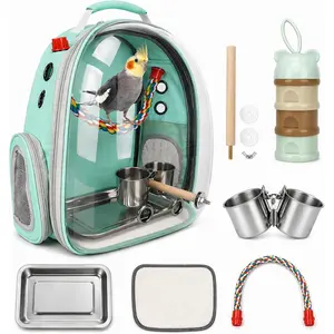 Bird Carrier Backpack Parrot Portable Breathable Bag Pet Bird Lightweight Travel Cage with Standing Perch and Stainless Steel Tray (Mint Green)