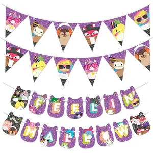 Treasures Gifted Officially Licensed Club Squishmallows Party Supplies Set of 3 Pre-strung Banners - (1) Birthday Banner & (2) Triangle Pennants - Squishmallows Birthday Decorations