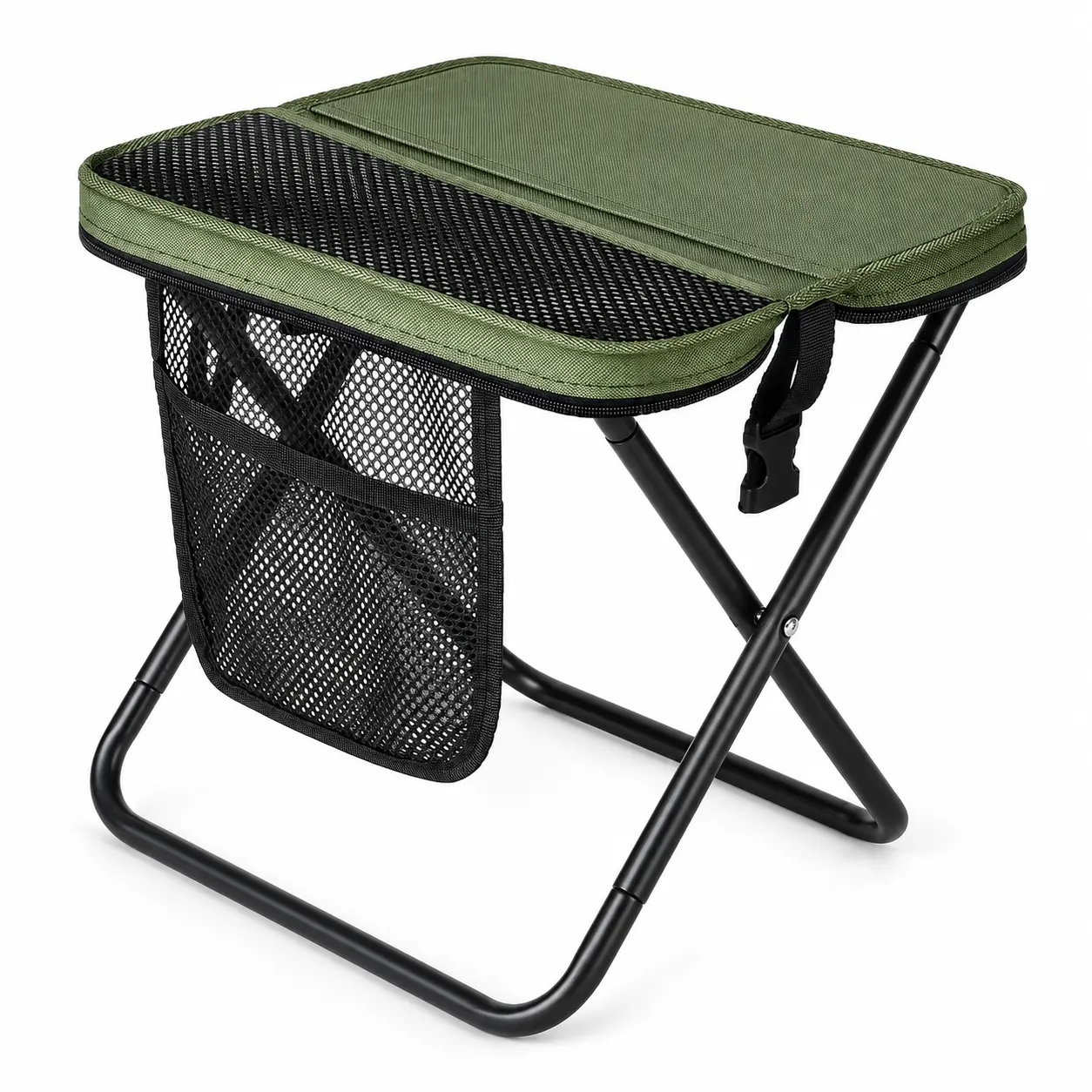 Heavy Duty Foldable Camping Stool with Carbon Steel Foldable Frame, Hiking Gear for Outdoor Trips, Portable 31x28x31 cm Outdoor Seat with Carry Bag & Backpack Strap (Supports 300 lbs)