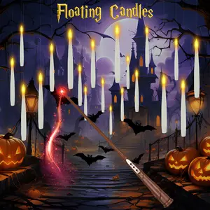 JMTONE, 20 PCs Floating Candles with Wand Magic Hanging Candles, Flickering Warm Light Flameless Floating LED Candle with Wand Remote, Battery Operated Taper Candle Set for Theme Party