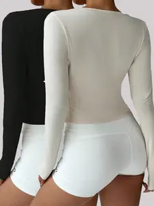 Women's Multi-Color Yoga Fitness Sport Cardigan-style V-Neck Tie-Waist Long-Sleeve Fitted Crop Top Two-Piece Set, an Essential Minimalist and Elegant Item for Spring and Autumn, Workout Sets