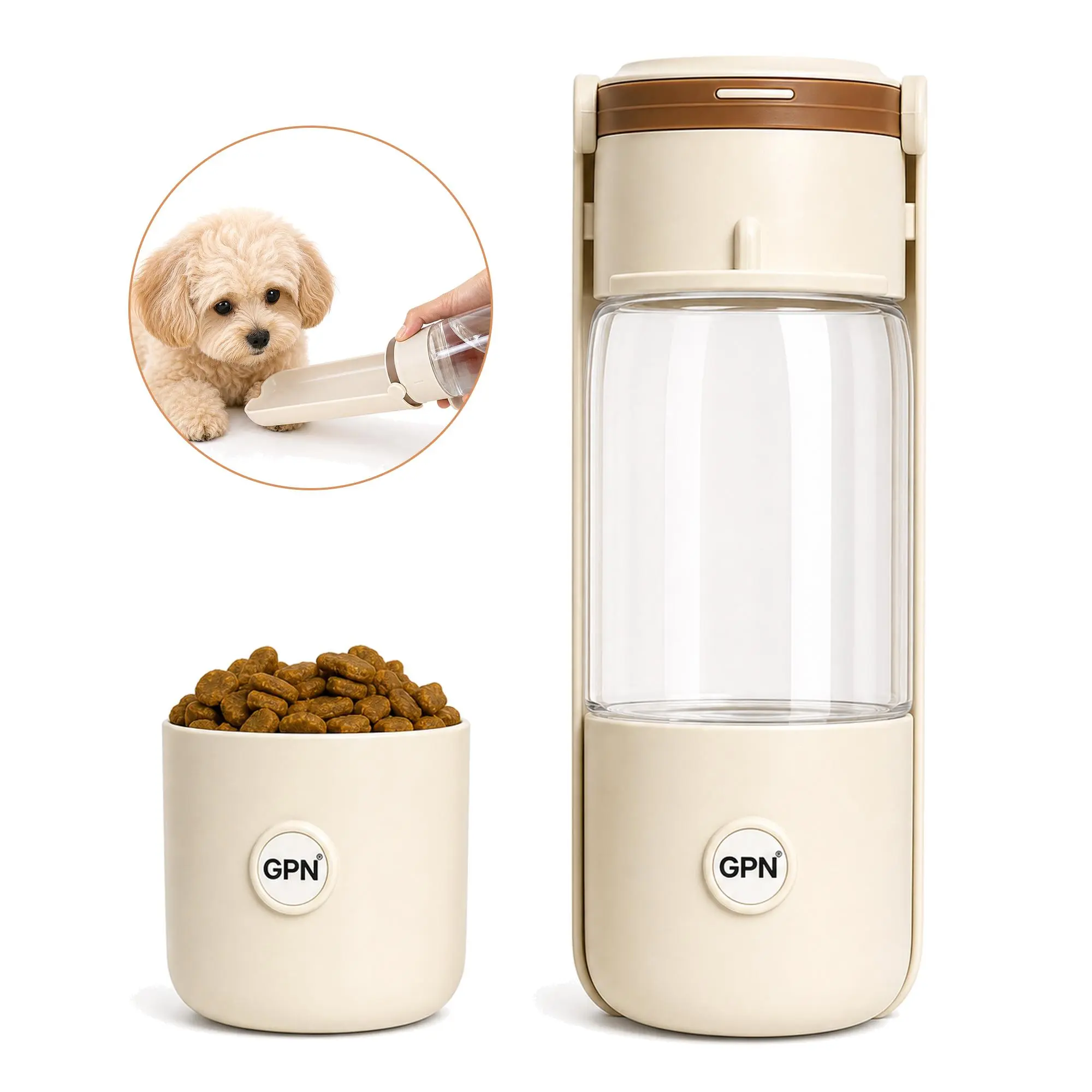2 in 1 Dog Water Bottle and Food Container, Portable Foldable Pet Travel Water Dispenser, Leak Proof Design for Walking, Hiking & Camping