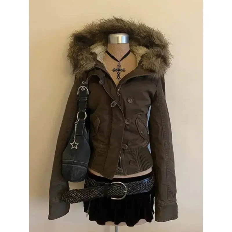 y2k jacket with fur hood - TikTok Shop