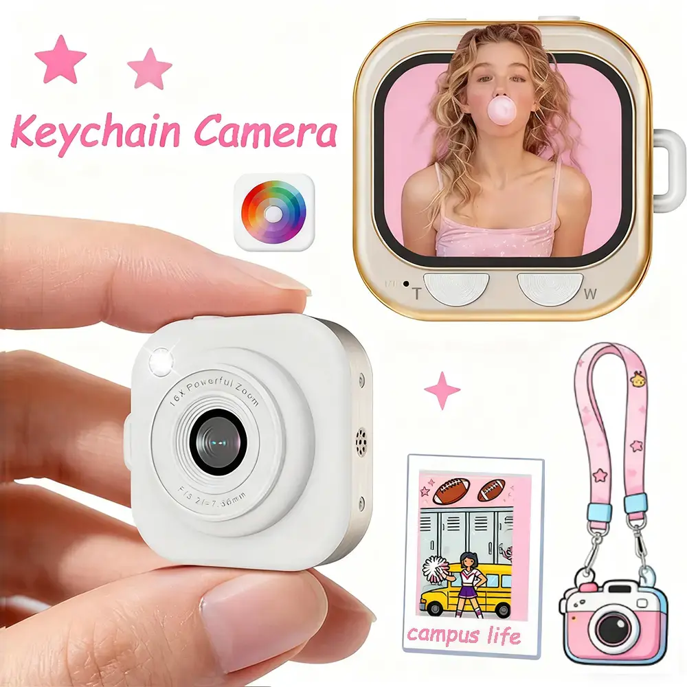 W&O 【Thanksgiving】Mini Keychain Digital Camera,Pocket-Size Cameras Gifts,2.5K HD Digital Video Cameras Toddler for Travel, Concerts,Portable Toy 3-10 Ages Kids, Girls & Boys Instant Party, ,32GB TF Card Rechargeable Wireless