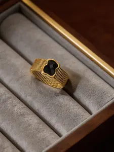 316 stainless steel vacuum electroplated gold mesh ring, black resin bear ring, women’s fashion ring for daily use