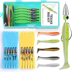 Texas Rig Kit 10 count 3/16 1/4 3/8oz with Paddle Tail Swimbaits and   Rig Keeper Case, Quick-Fishing Bass Fishing Lures Kit