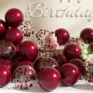 Burgundy Balloons and Burgundy Confetti Balloons Set 47PCS Shiny Latex Helium Maroon Balloon for Birthday Graduation Anniversary Party Decorations