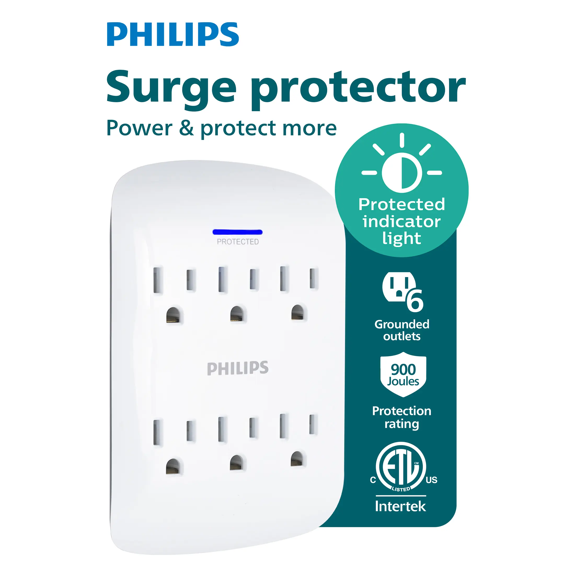 Philips 6-Outlet Surge Protector Tap, 900 Joules - SPP3461WA/37