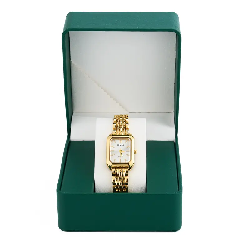 Women's Elegant Luxury Quartz Analog Watch - Gold Square Dial with Simple Scale, Gold-Plated Alloy Wristwatch, Mom Gifts with Gift Box & Adjuster, Fashion Women's Accessories