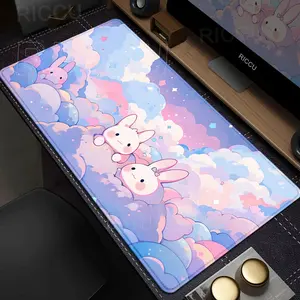 Adorable White Rabbit Mouse Pad XXL Cute Bunny Anime Cloud Gaming Mouse Pads Desk Mat Non-Slip Soft Surface Computer Pad Desk Accessories for Office & Home