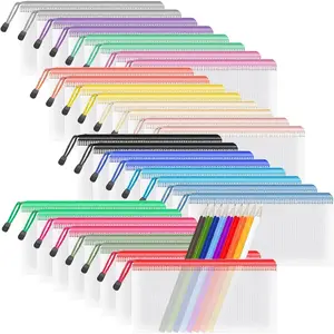 32 count 16 Color Mesh Zipper Pouch Bags, Pencil Pouches Bulk, Pencil Bags with Zipper for Office Supplies and Tavel Storage