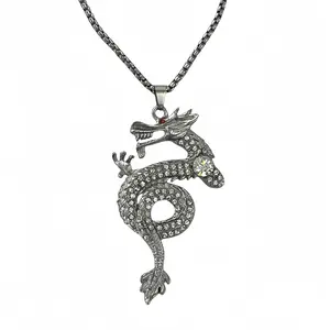 Hip-Hop Style Classic Diamond Dragon Necklace For Women And Men
