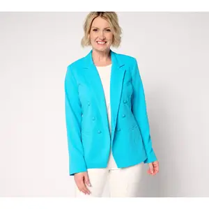 GRAVER Susan Graver Regular Knit Ottoman Double Breasted Cutaway Blazer GRAVER Susan Graver Regular Knit Ottoman Double Breasted Cutaway Blazer