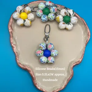 Handmade Stylish Silicone Beaded Flower Keychain with Clasp