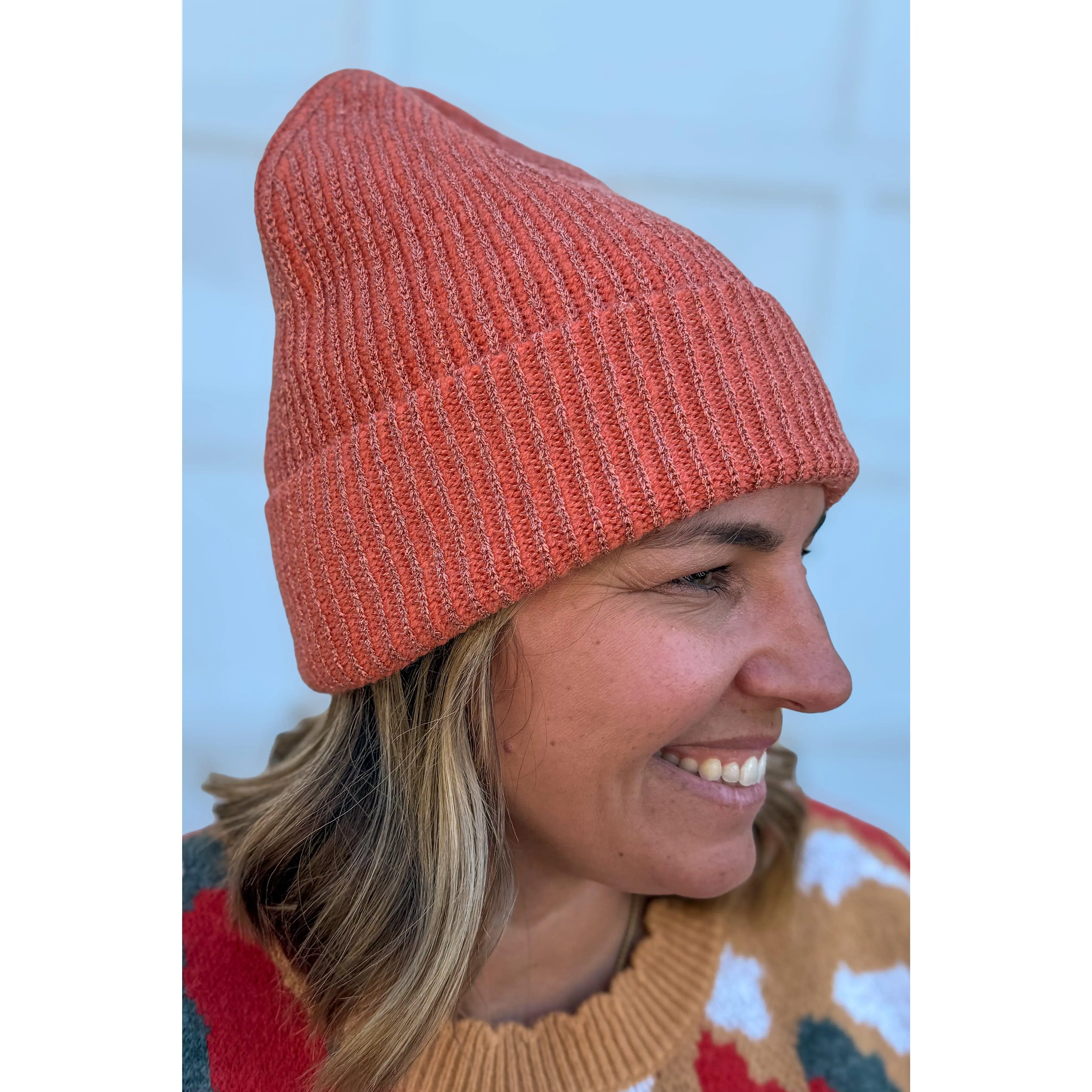 Rust Metallic Ribbed Beanie