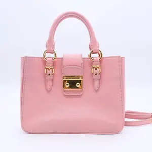 Pre-owned miu miu Leather Top handle bag Pink Madras Twins B21150