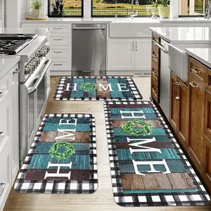 2/3pcs Set Farmhouse Kitchen Mat, Farmhouse Kitchen Mat,Sponge Material Kitchen Mat Non-Slip, Country Style Wooden Kitchen Floor Comfortable Pad,Slip-resistant Soft and comfortable easy to clean, suitable for bedroom living room kitchen bathroom