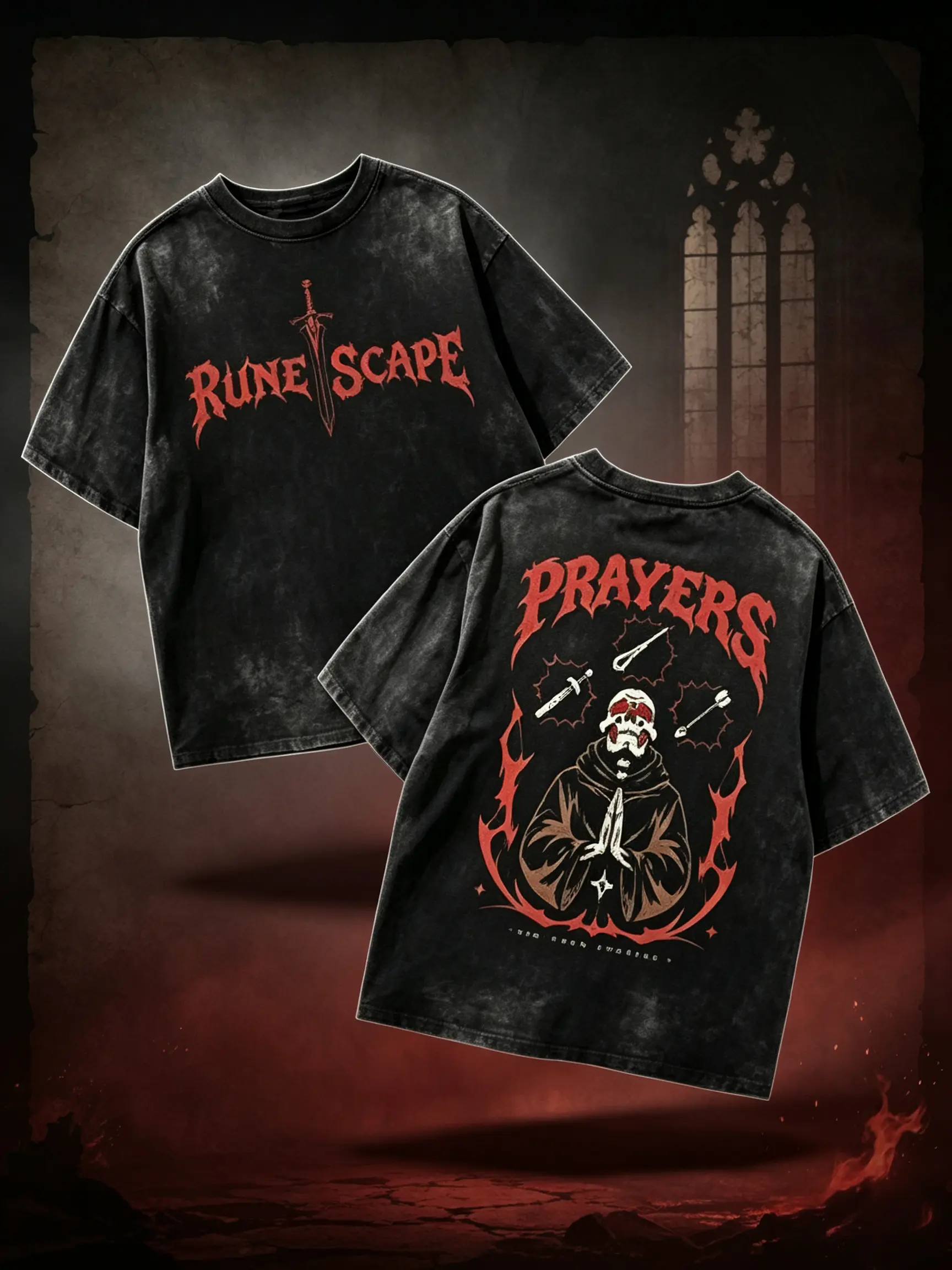 Acid Wash OSRS Say Your Prayers Gamer T Shirt Old School RuneScape Inspired Tee MMORPG Gaming Shirt Dark Fantasy Graphic Tee Funny RPG Shirt Unisex Cotton Tee Gamer Gift for Him Her Retro Gaming Streetwear Casual Outfit,funny graphic tee,   good graphic