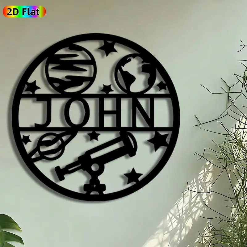 1pc Astronomical Theme Metal Wall Art, Personalized Name Statue Mural, Intricate Craftsmanship, Artistic Metalwork, Perfect for Housewarming, Graduation Decor, Perfect for Bedroom Office Studio Decor, Ideal Gift for Space Enthusiasts.
