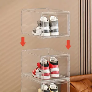 5 large-sized transparent acrylic shoe boxes with magnetic closure and front-opening - multi-functional storage organizer, suitable for designer bags, handbags, accessories - durable rectangular plastic boxes for home/office use, with smooth surface