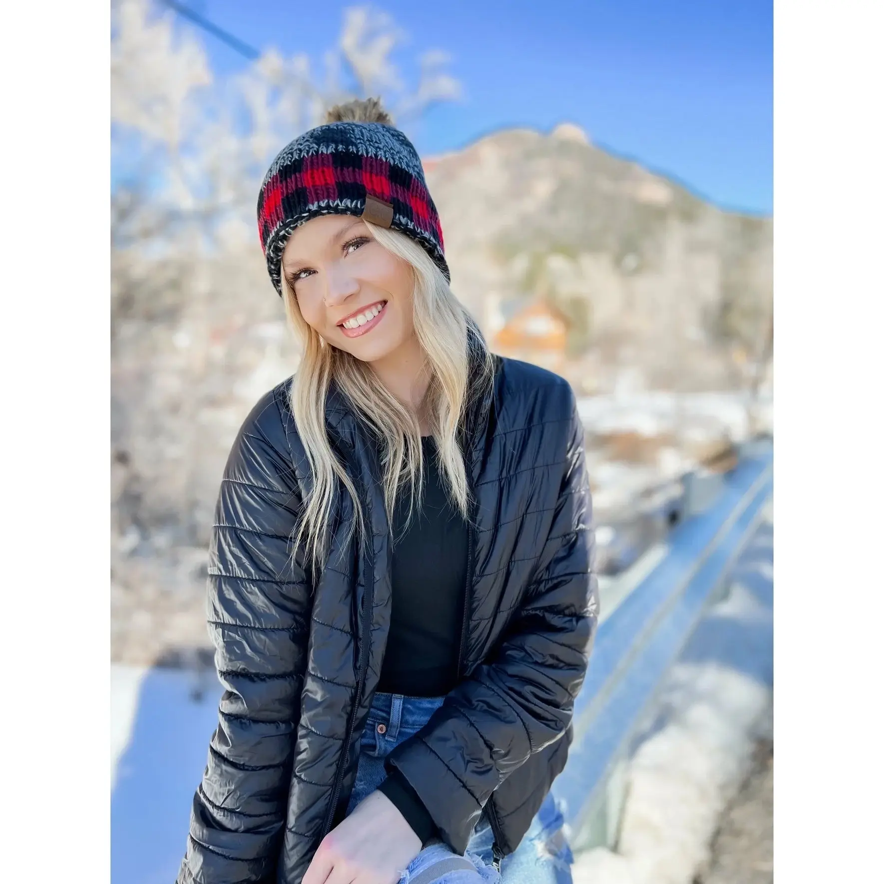CC Buffalo Check Pom Beanie