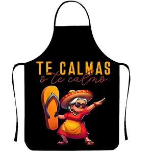 1pc Funny Cartoon Character Print Apron, Casual Cross Design Kitchen Apron with Humorous Phrase, Polyester 100% Woven Fabric, 150.136 g/m², for Cooking, Baking, Home Cleaning, Gardening - Home Workwear