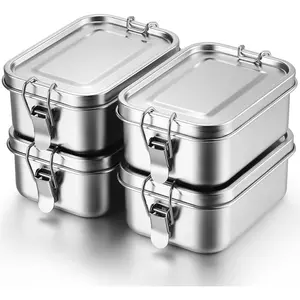 Stainless Steel Food Containers Metal Bento Lunch Box Stainless Steel Food Storage Containers, Lockable Clips to Leak Proof, Reusable Dishwasher Snack Boxes for Work