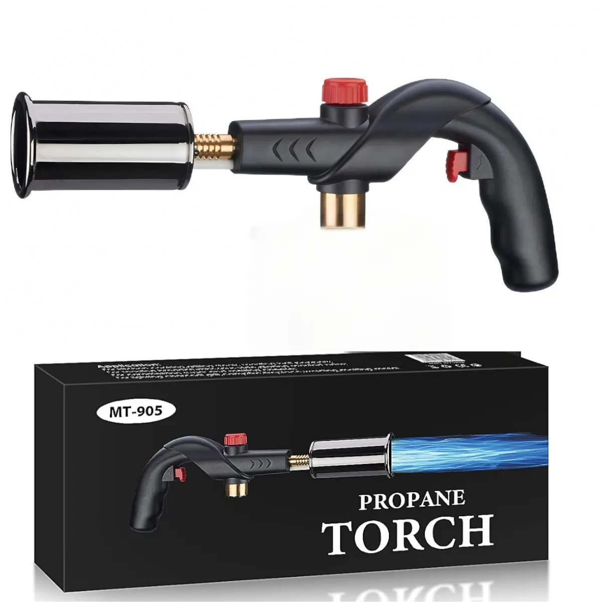 Adjustable Multifunctional Cooking Blow Torch - Sous Vide & Steak Searing Tool, Camping & Outdoor Fire Starter (Black, Gas Tank Not Included)