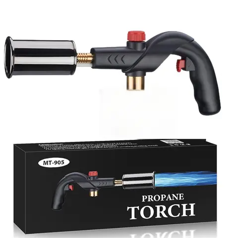 Adjustable Flame Cooking Blow Torch Gun, Multifunctional Kitchen Torch for Sous Vide Steak Searing & Crème Brûlée, BBQ Charcoal Igniter, Portable Camping Fire Starter, Comes With Gift Box (Gas Tank Not Included)